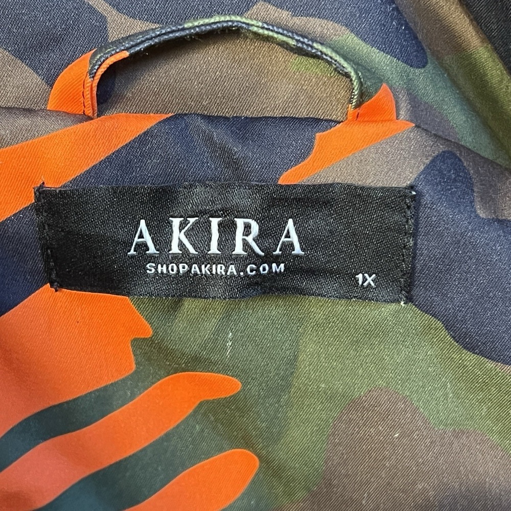 AZALEA WANG Midtown Peplum Puffer Trench Women's Size 1X Camo Orange Black - Picture 10 of 13